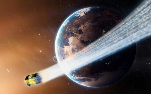 Space shuttle planet light streak free wallpaper for desktop - medium preview image