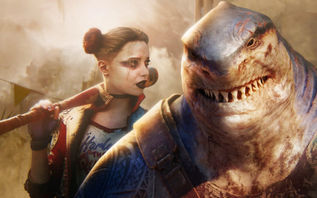 Woman shark hammer shock art free wallpaper for desktop - medium preview image