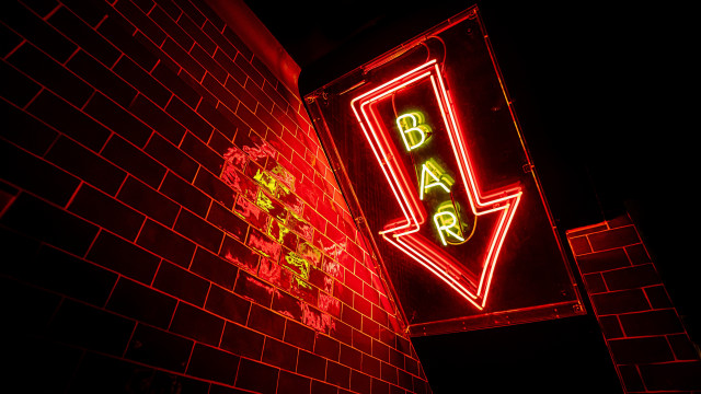 Neon bar brick wall dark free wallpaper for desktop - medium preview image