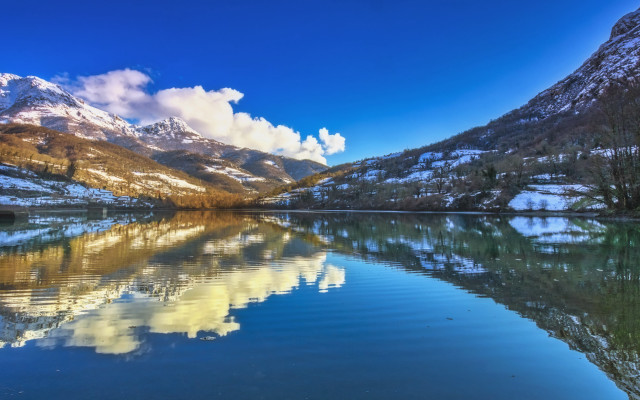 Mountain reflection lake snow clouds free wallpaper for desktop - medium preview image