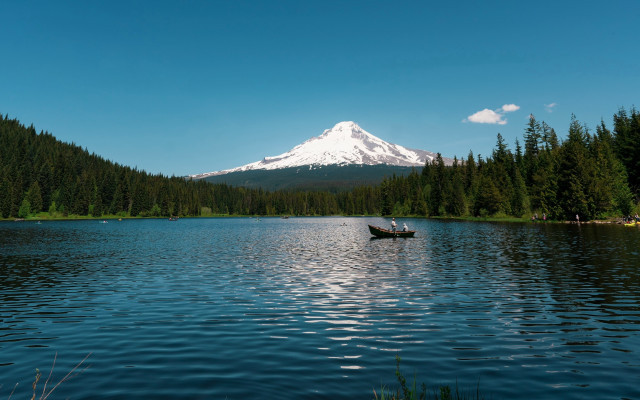 Lake mountain boat trees sky free wallpaper for desktop - medium preview image