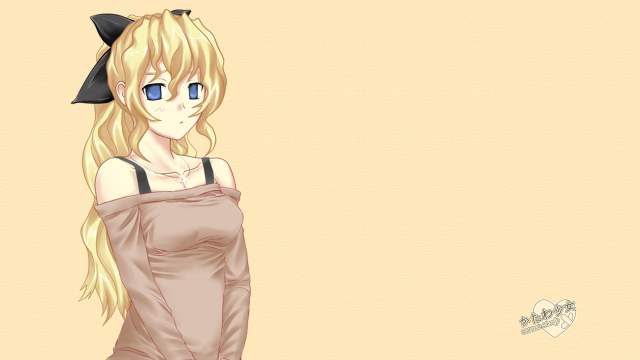 Blonde girl blue eyes black free wallpaper for desktop - medium preview image