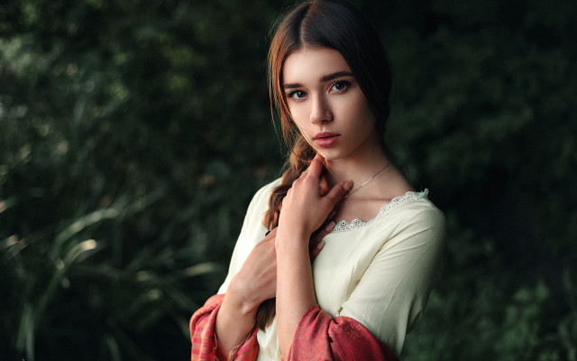 Woman braid forest white shirt free wallpaper for desktop - medium preview image