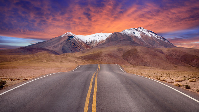 Mountain road orange sky ocean free wallpaper for desktop - medium preview image