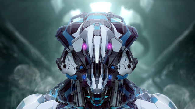 Futuristic robot large head metal free wallpaper for desktop - medium preview image
