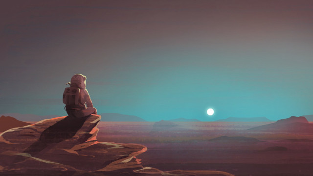 Man rock giant moon desert free wallpaper for desktop - medium preview image