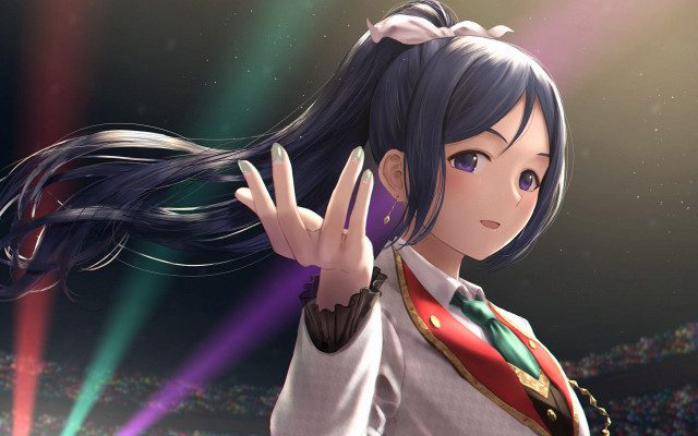 Woman blue hair aurora star free wallpaper for desktop - medium preview image