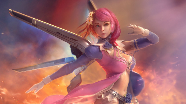Pink haired woman scissors sword free wallpaper for desktop - medium preview image