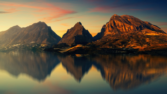 Mountain lake sunset clouds campfire free wallpaper for desktop - medium preview image