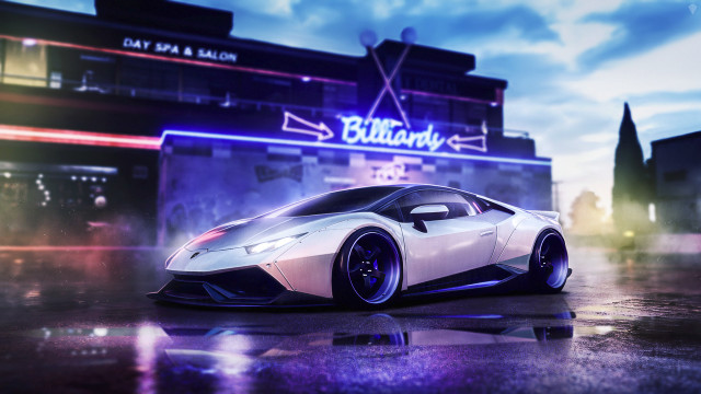 White sports car night neon free wallpaper for desktop - medium preview image