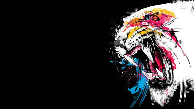 Colorful tiger open mouth paint free wallpaper for desktop - medium preview image