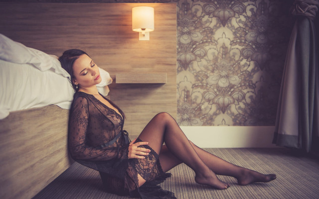 Elegant woman sheer lingerie hotel free wallpaper for desktop - medium preview image