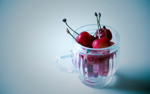 Cherry glass cup 3d render free wallpaper for desktop - medium preview image