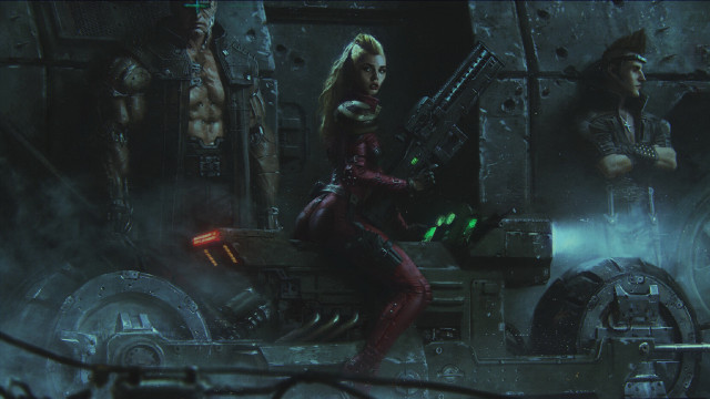 Red suit woman gun clock free wallpaper for desktop - medium preview image