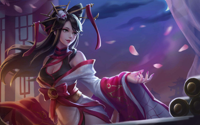 Woman sword costume purple background free wallpaper for desktop - medium preview image