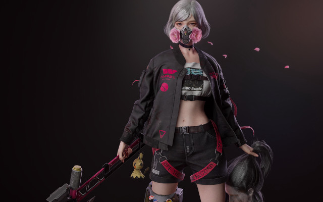 Woman gun jacket bag gloves free wallpaper for desktop - medium preview image