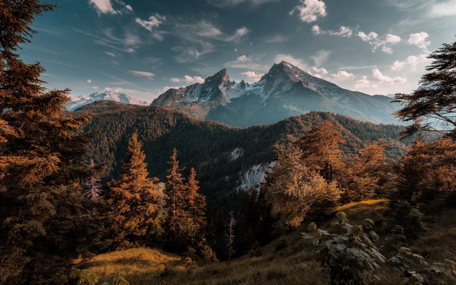 Mountain range autumn leaves cloudy free wallpaper for desktop - medium preview image