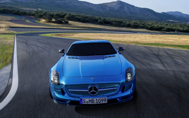 Blue mercedes slsamg mountains road free wallpaper for desktop - medium preview image