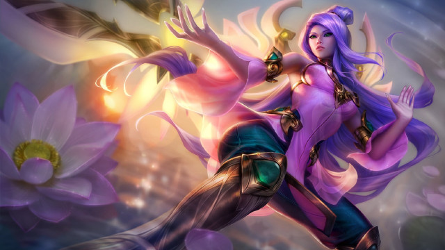 Purple haired woman sword flower free wallpaper for desktop - medium preview image