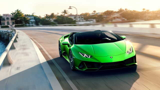 Green sports car highway bridge free wallpaper for desktop - medium preview image