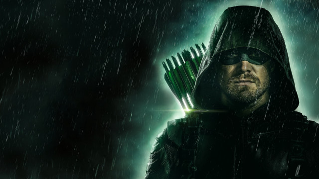 Green arrow man raincoat storm free wallpaper for desktop - medium preview image