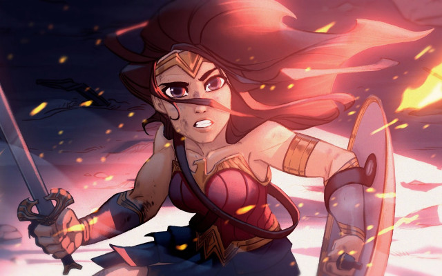 Woman flaming sword blood fire free wallpaper for desktop - medium preview image