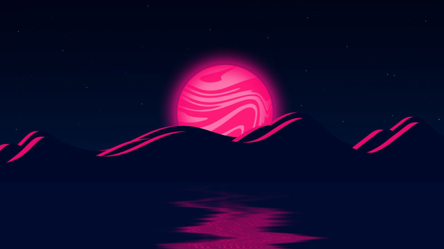 Pink black sunset mountains moon free wallpaper for desktop - medium preview image