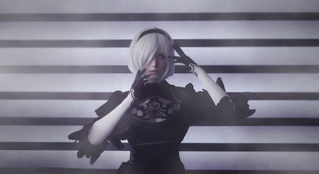 White haired woman black dress #2 free wallpaper for desktop - medium preview image