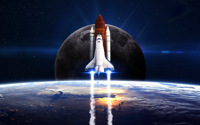Space shuttle earth moon horizon free wallpaper for desktop - medium preview image