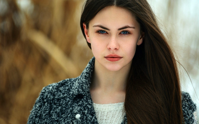 Woman long hair serious portrait #5 free wallpaper for desktop - medium preview image