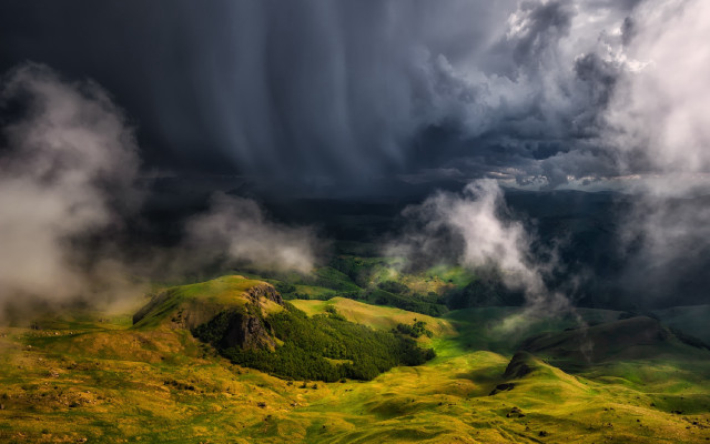 Mountain range stormy sky green free wallpaper for desktop - medium preview image