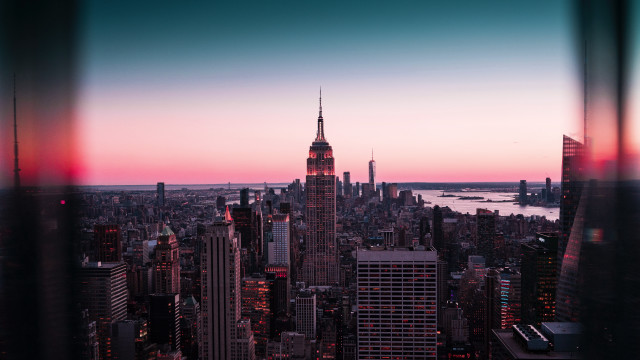 Nyc sunset cityscape bridge ferriswheel #2 free wallpaper for desktop - medium preview image