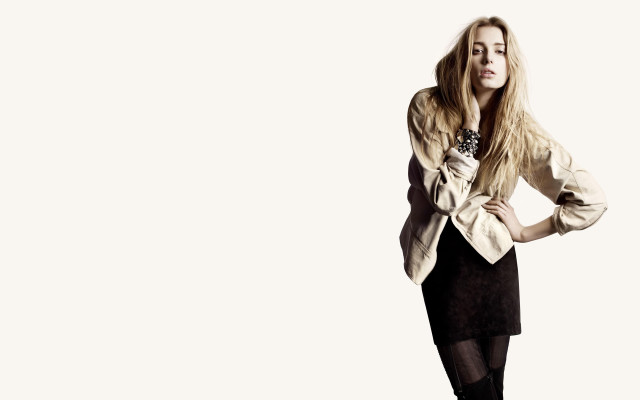 Woman black dress white jacket free wallpaper for desktop - medium preview image