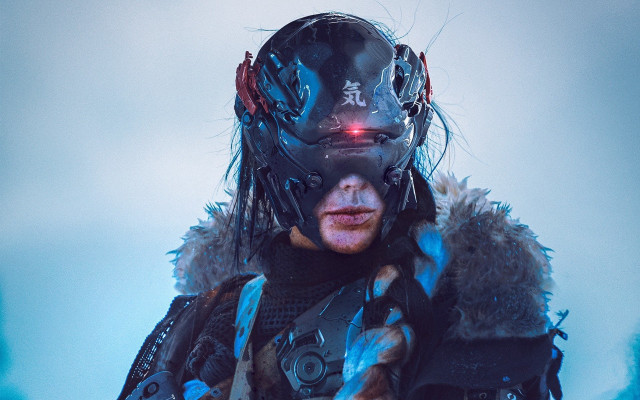 Afrofuturism biopunk cyberpunk masked man free wallpaper for desktop - medium preview image