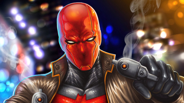 Red man leather jacket gun free wallpaper for desktop - medium preview image