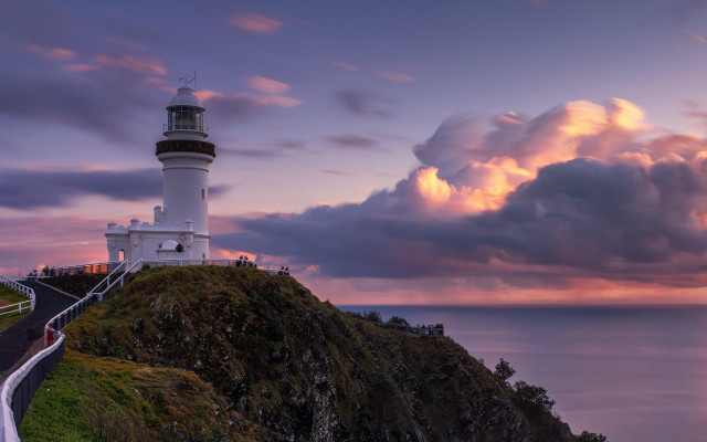 Lighthouse cliff cloudy sky road free wallpaper for desktop - medium preview image