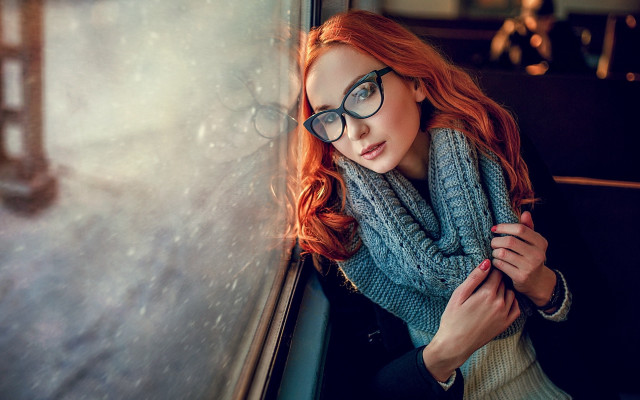Red hair glasses wall portrait free wallpaper for desktop - medium preview image