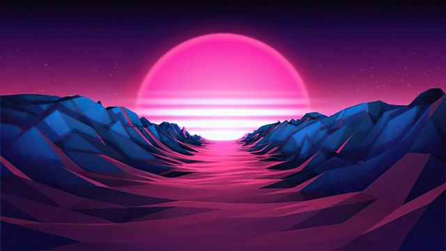 Sunset mountains pink sun purple free wallpaper for desktop - medium preview image