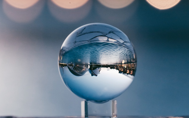 Sphere city reflection blue background free wallpaper for desktop - medium preview image