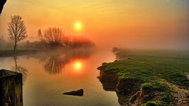 River boat sunset mist magic free wallpaper for desktop - medium preview image