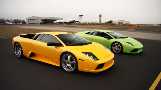 Yellow green sports cars runway free wallpaper for desktop - medium preview image