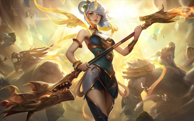 Fantasy woman sword monsters sky free wallpaper for desktop - medium preview image