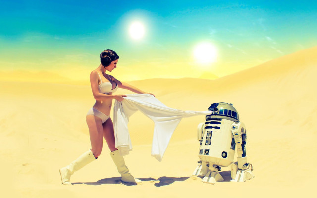 Woman robot desert bathing suit free wallpaper for desktop - medium preview image