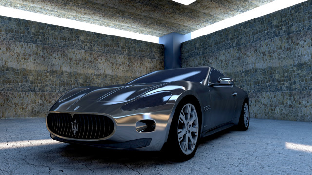 Futuristic car garage brickwall blue free wallpaper for desktop - medium preview image
