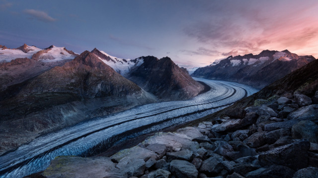 Mountain range river glacier pink free wallpaper for desktop - medium preview image