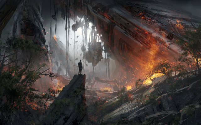 Cliff man sci fi fire free wallpaper for desktop - medium preview image