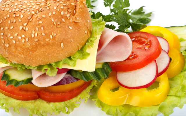 Sandwich lettuce tomato meat salad free wallpaper for desktop - medium preview image