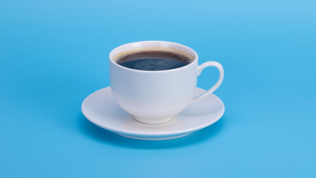 Coffee saucer blue background minimalist free wallpaper for desktop - medium preview image