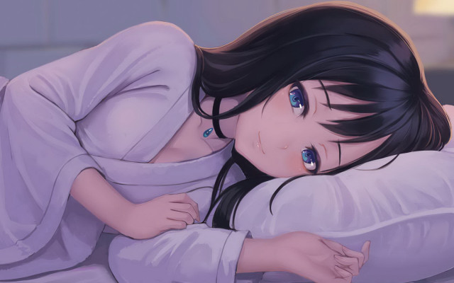 Woman lying bed white shirt #2 free wallpaper for desktop - medium preview image