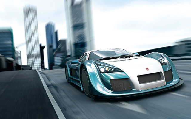 Blue white sports car city free wallpaper for desktop - medium preview image